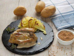 Pollo alla senape con tortino di patate